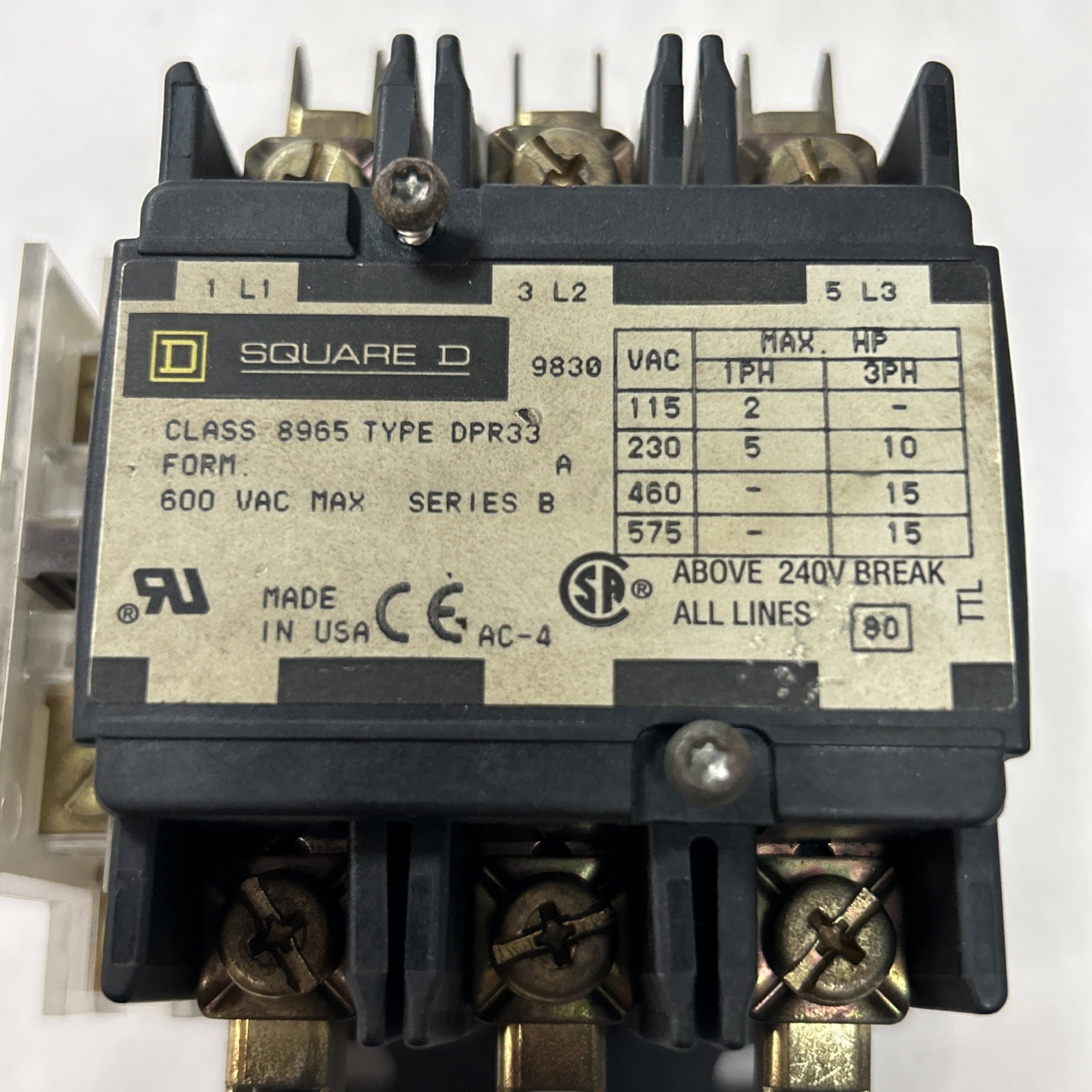 Used SQUARE D,8965DPR33,HOIST CONTACTOR
