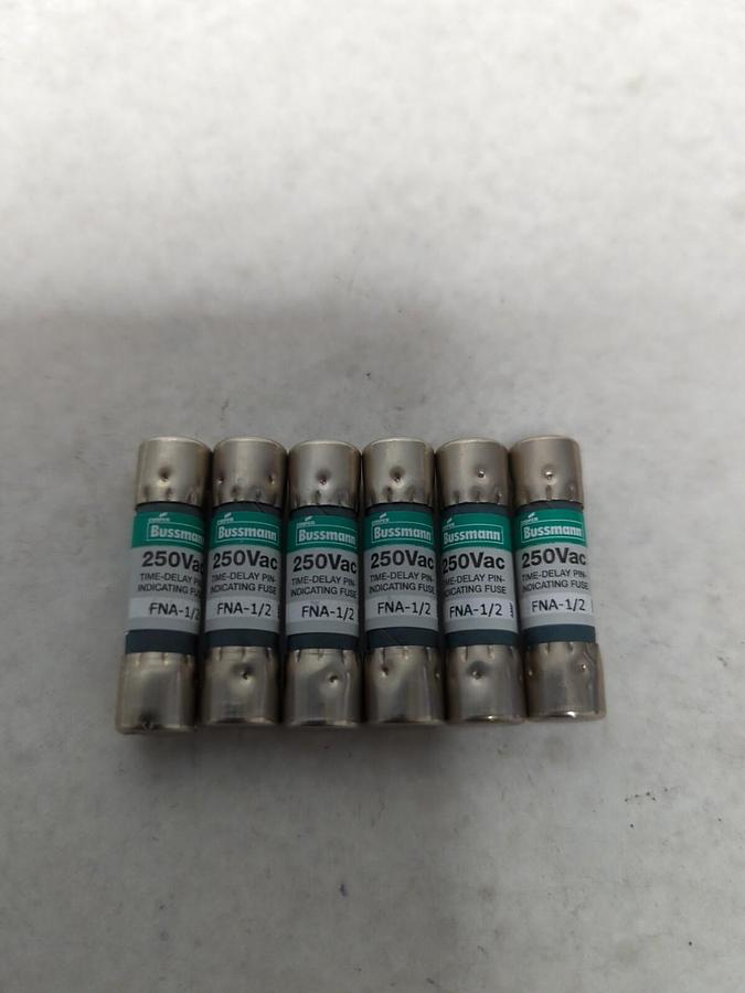COOPER BUSSMANN,FNA 1/2,PIN-INDICATING 1/2 AMP FUSE LOT OF 6 NOS