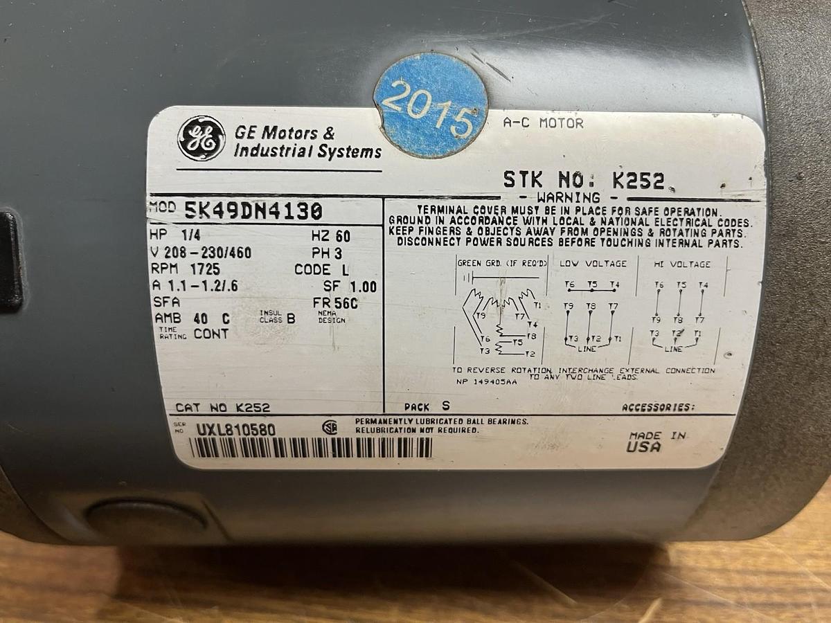 Used GE,5K49DN4130,MOTOR 1/4HP 1725RPM 3PH 56C