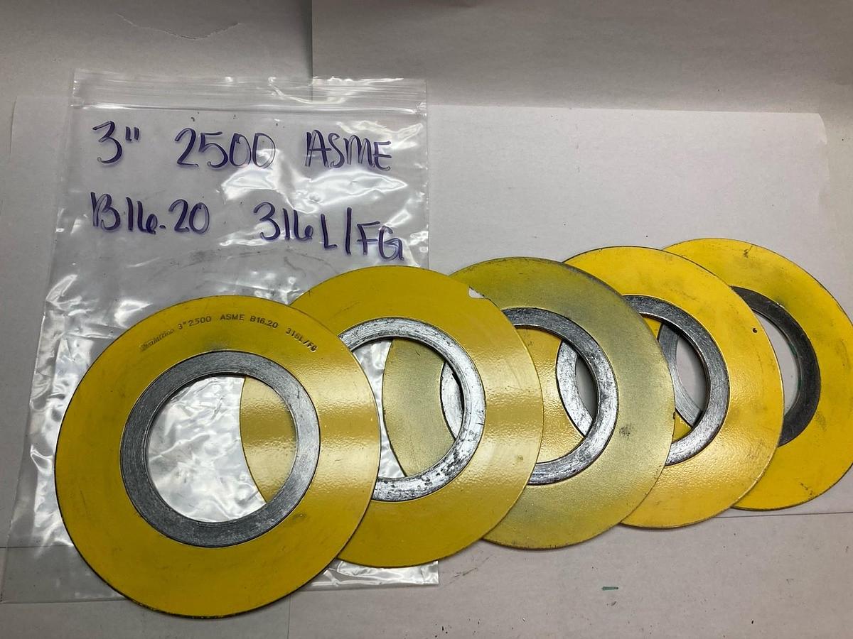 Used Flexitallic,2500 ASME,3 Inch Spiral Round Gasket B16.20 316L/FG LOT OF 5