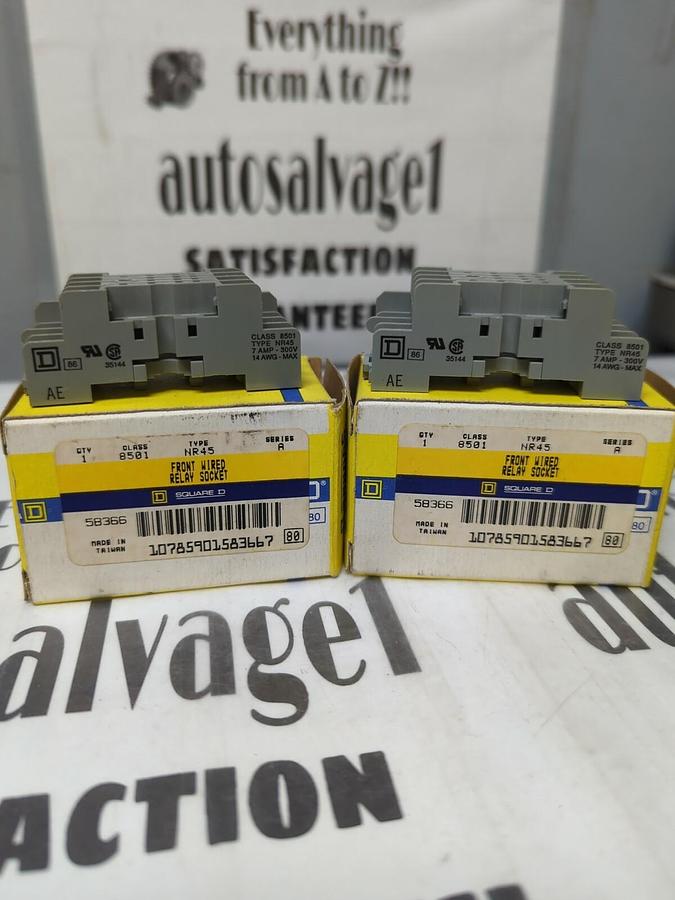 SQUARE D,NR45,CLASS 8501 SERIES-A FRONT WIRED RELAY SOCKETS LOT OF 2  NOS