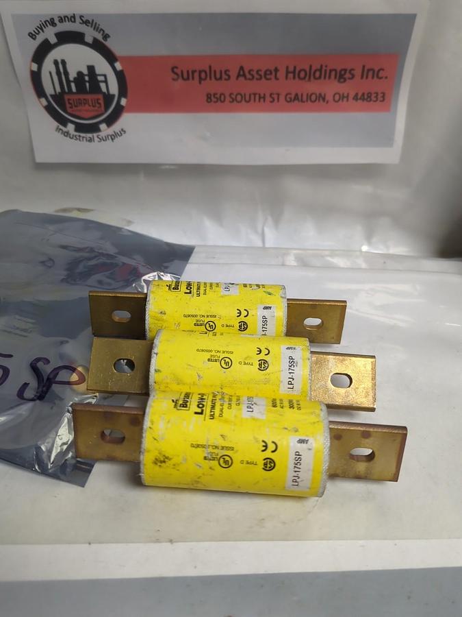Used COOPER BUSSMANN,LPJ-175SP,LOW-PEAK FUSE 175 AMP LOT OF 3 PRE-OWNED