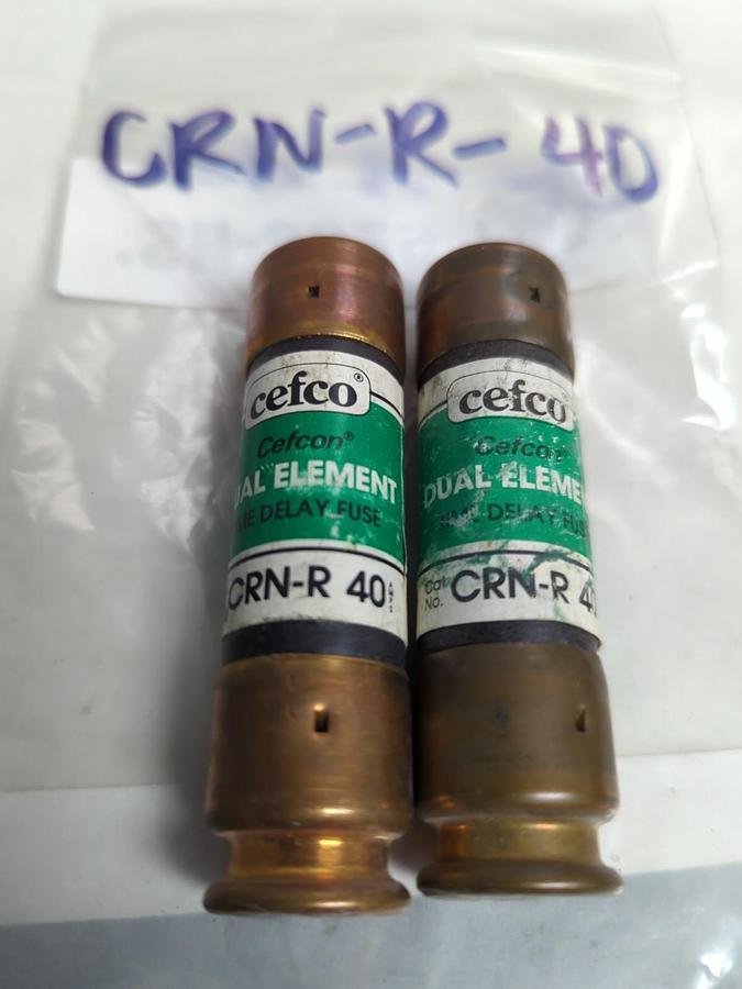 Used CEFCO,CRN-R-40,DUAL ELEMENT 40 AMP FUSE LOT OF 2 PRE-OWNED