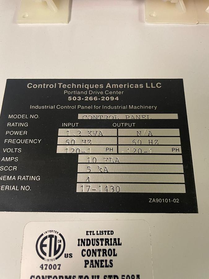Control Technique,1.2kva 120v 1ph 10fl,Motor Current Limiter Control Panel Input