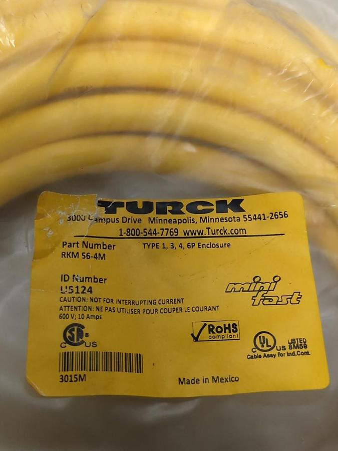 TURCK,RKM 56-4M,CORDSET CONNECTOR CABLE NOS