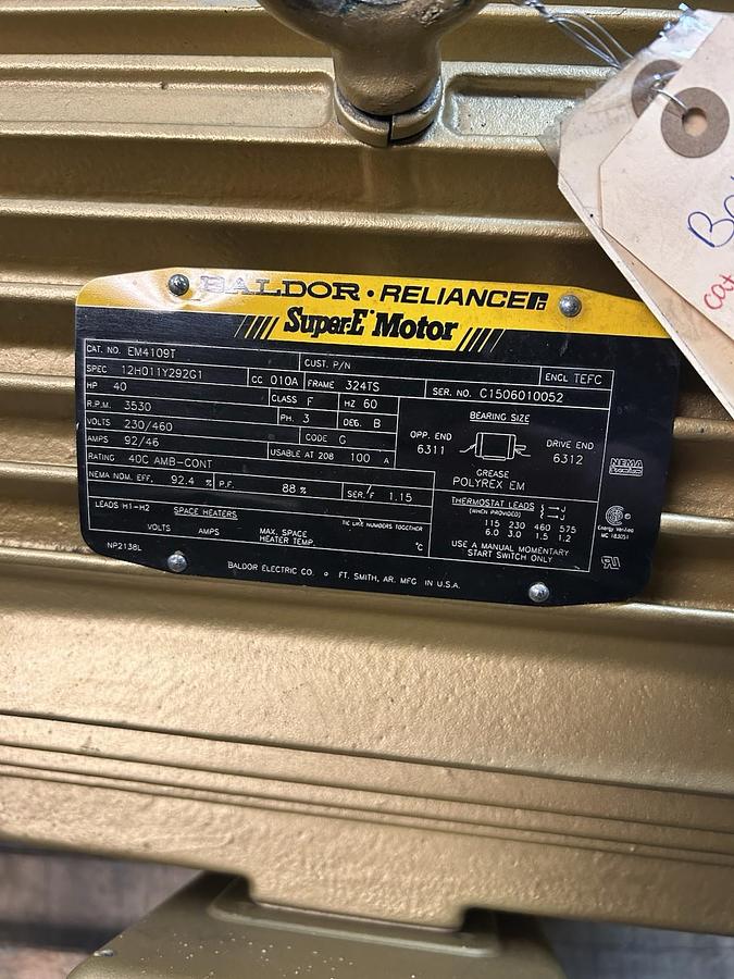 BALDOR,EM4109T,SUPER-E MOTOR 40HP 3530RPM 460V 3PH 324TS FRAME NOS