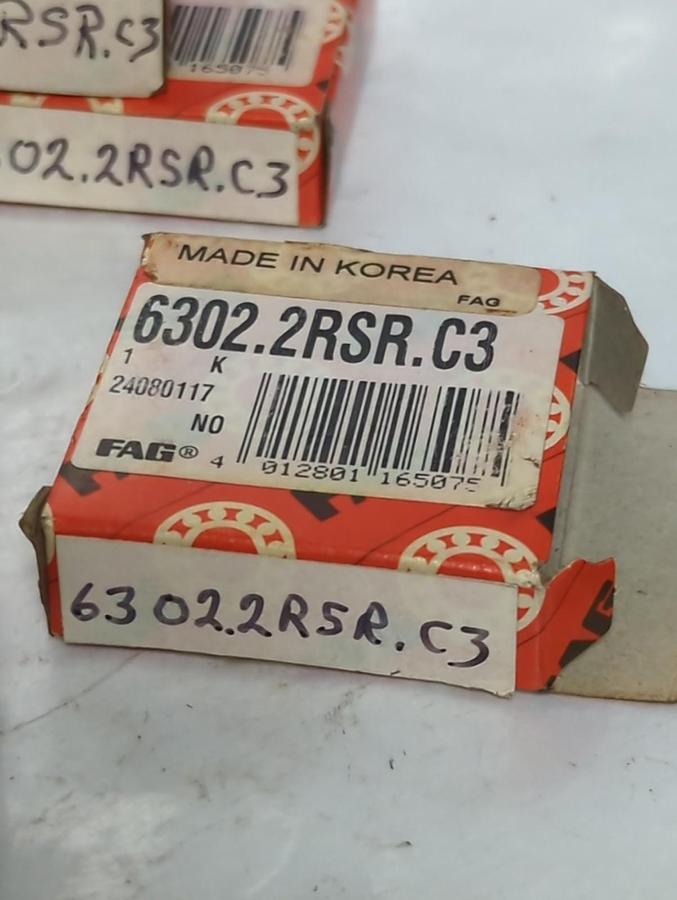 FAG,6302 2RSR C3,DEEP GROOVE BALL BEARING LOT OF 6 NOS