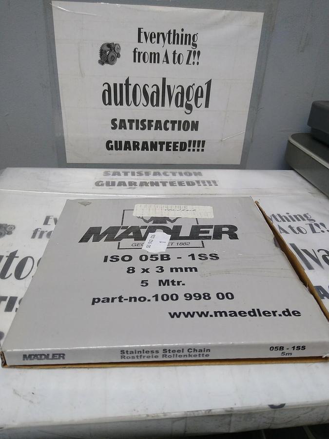 MAEDLER,ISO 05B-1SS 10099800,STAINLESS STEEL CHAIN 8X3MM 5MTR NOS