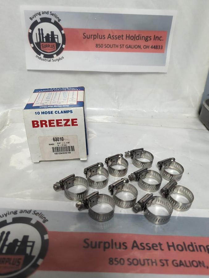 BREEZE,63010,STAINLESS STEEL HOSE CLAMP 1/2-1-1/16 INCHES BOX OF 10 NOS