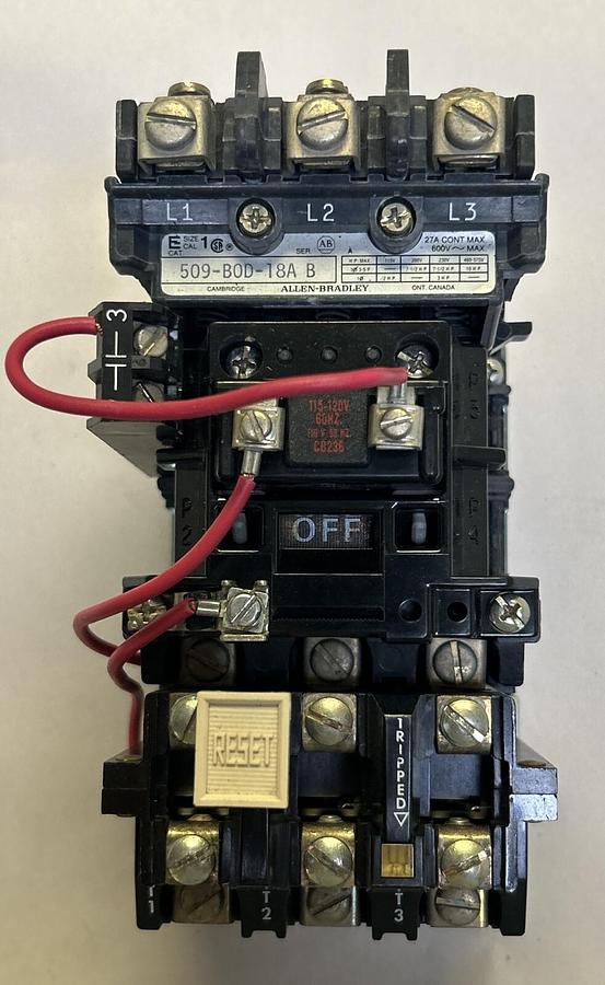 Used ALLEN BRADLEY,509-BOD-18A,NON REVERSING STARTER SIZE 1 27A 600V