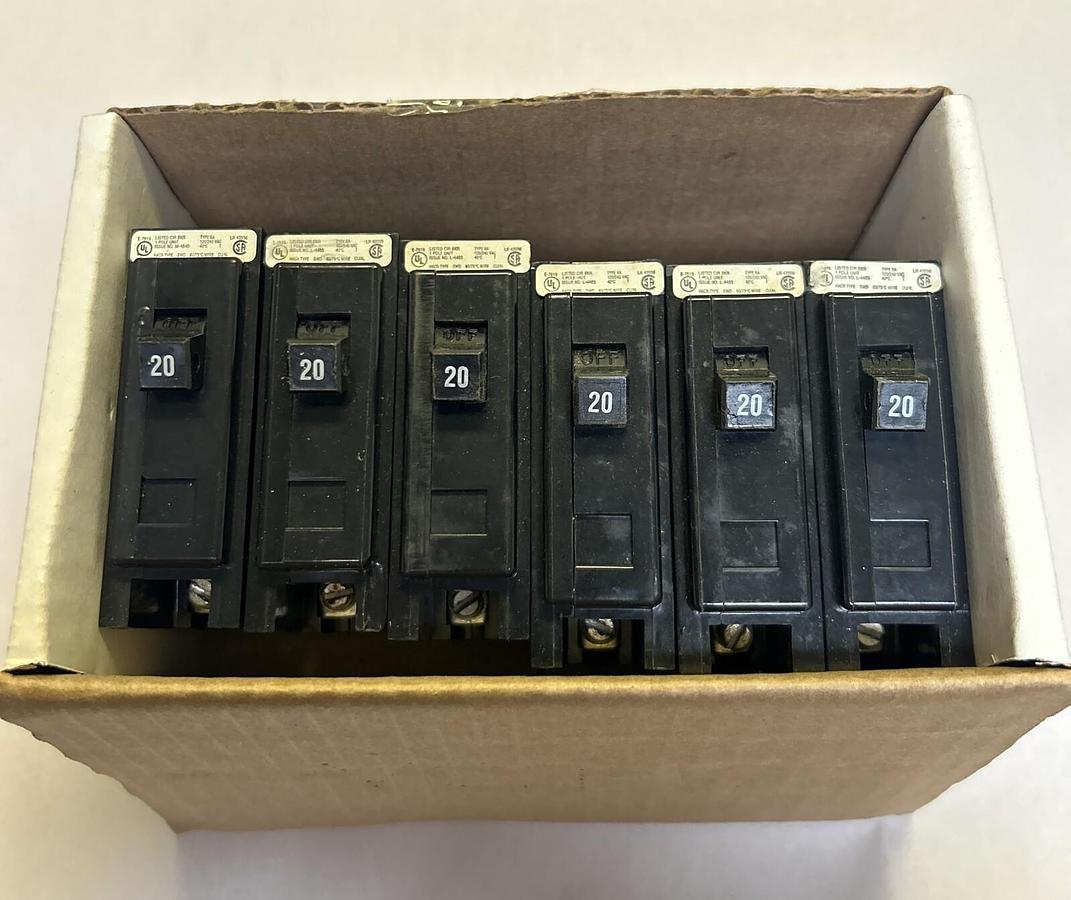Used CUTLER-HAMMER,BA120,CIRCUIT BREAKER 20A 120/240V 1P LOT OF 6
