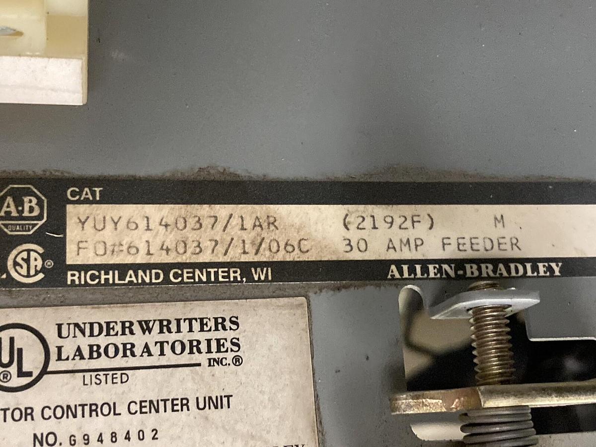 Used Allen Bradley,2100 2192F,30 Amp 12 Inch Fused MCC Disconnect Feeder Bucket