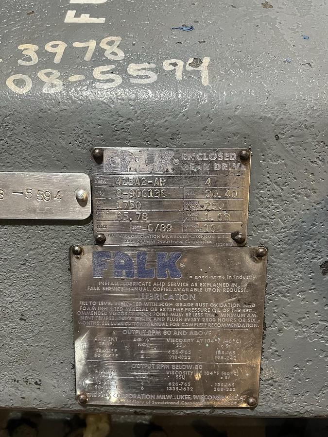 Used FALK,425A2-AR,ENCLOSED GEAR REDUCER RATIO 20.40 INPUT 250HP 1750RPM