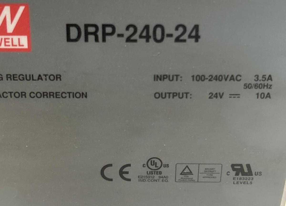 Used MEAN WELL,DRP-240-24,SWITCHING REGULATOR POWER SUPPLY