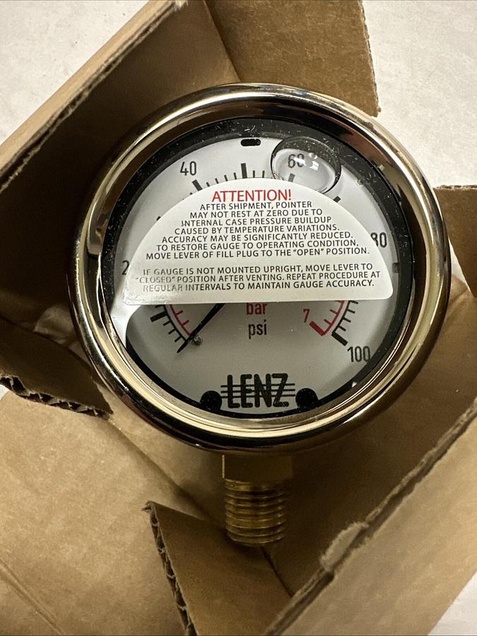 Used LENZ,BAC-100-25,100PSI Stainless Steel Pressure Gauge