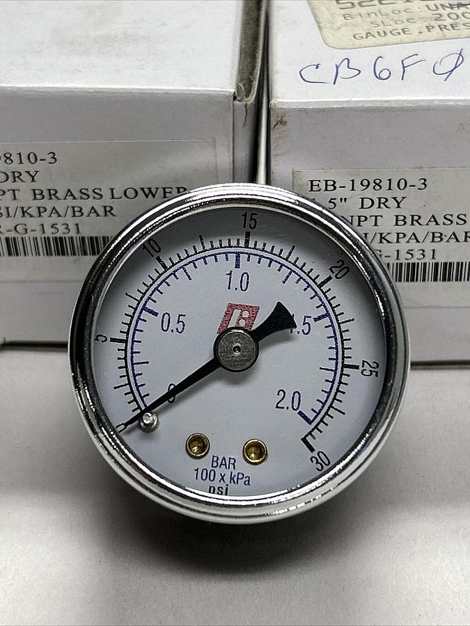 FAIR,EB-19810-3,PRESSURE GAUGE 1.5 INCH 1/8 INCH NPT 30PSI LOT OF 2 NEW
