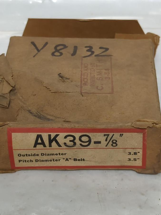BROWNING,AK39-7/8,A BELT PULLEY 3.8 IN OD 3.5 IN PITCH DIA NOS