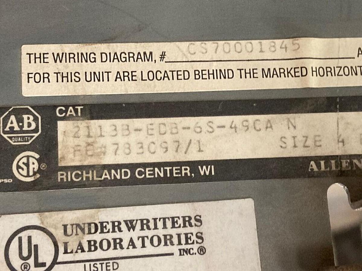Used Allen-Bradley,2100 2113B,Size 4 Fused MCC 25 INCH Starter Feeder Bucket