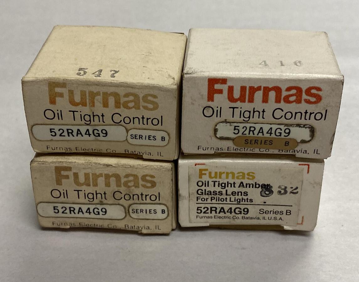 FURNAS,52RA4G9,SER. B OIL TIGHT PILOT LIGHT AMBER GLASS LENS LOT OF 4 NOS