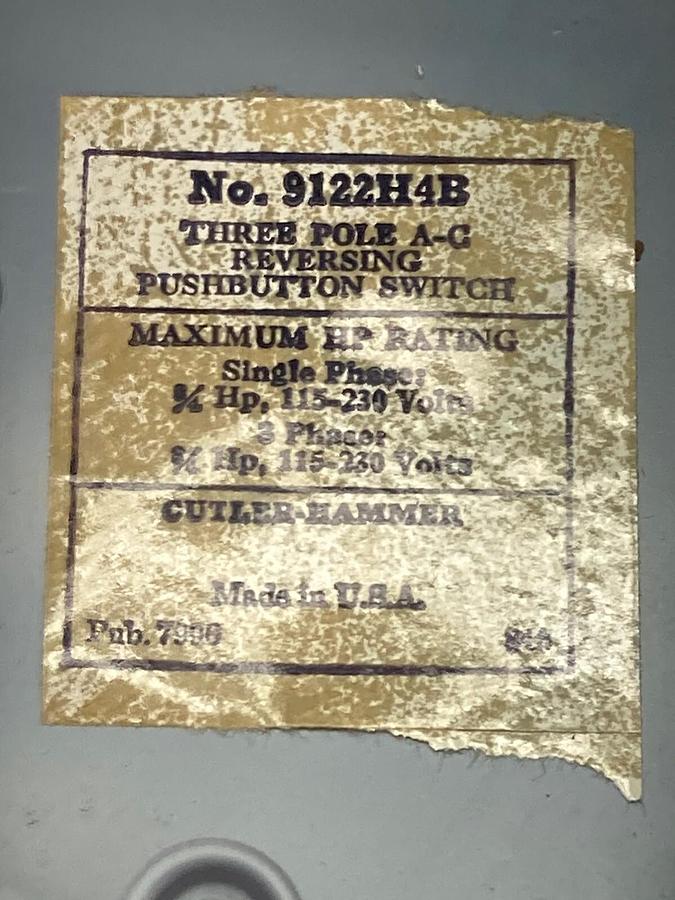 Cutler-Hammer,9122H4B,Push Button