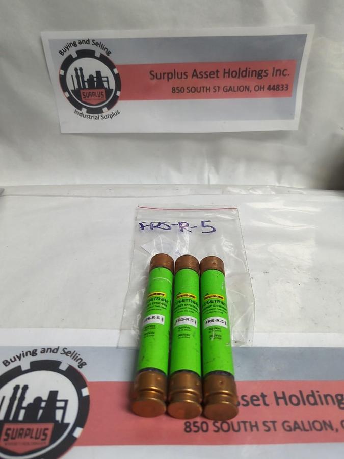 Used COOPER BUSSMANN,FRS-R-5,FUSETRON 5 AMP FUSE LOT OF 3 PRE-OWNED