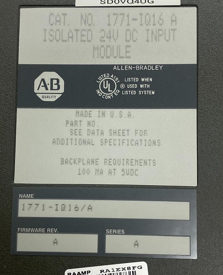 Used ALLEN BRADLEY,1771-IQ16,SER A ISOLATED INPUT MODULE REFURBISHED