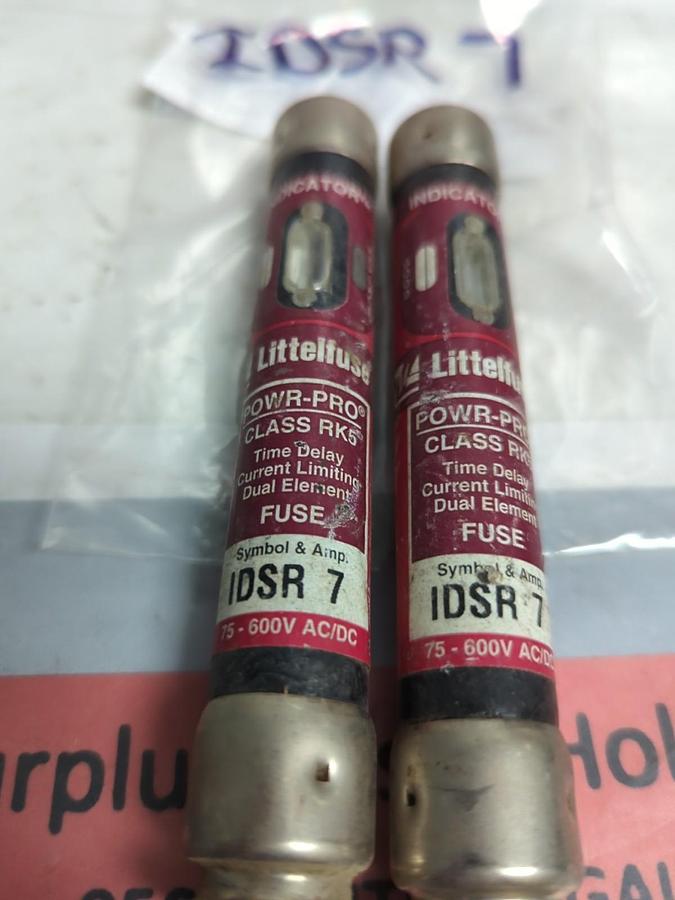 Used LITTELFUSE,IDSR7,INDICATOR 7 AMP FUSE LOT OF 2 PRE-OWNED