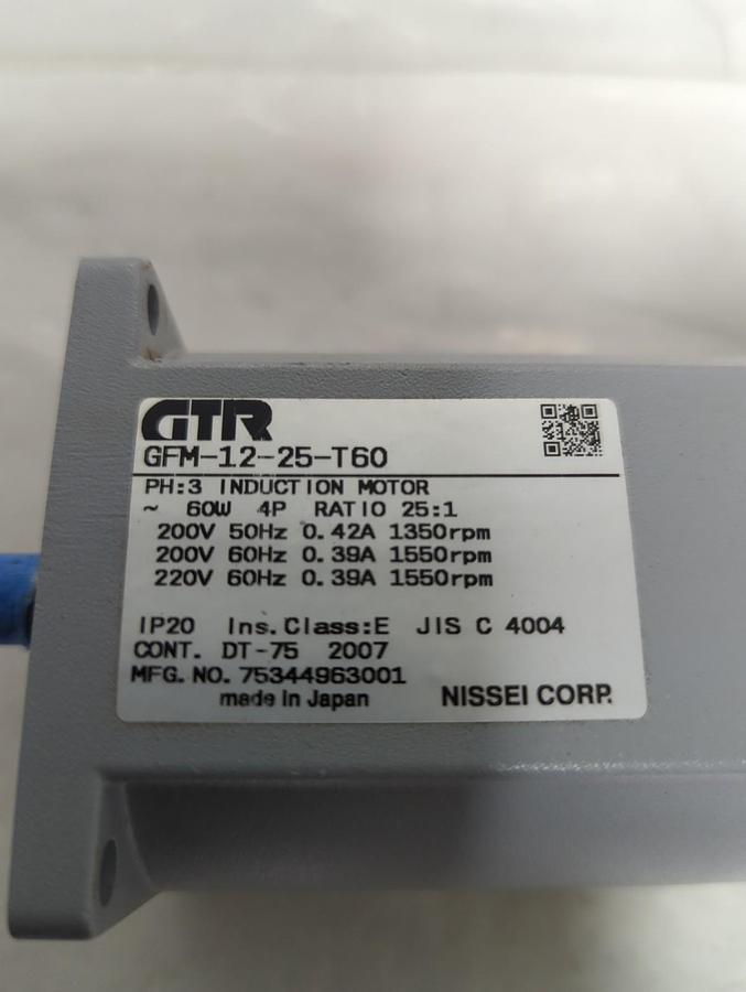 Used GTR,GFM-12-25-T60,3PH INDUCTION MOTOR 60W 4P PRE-OWNED