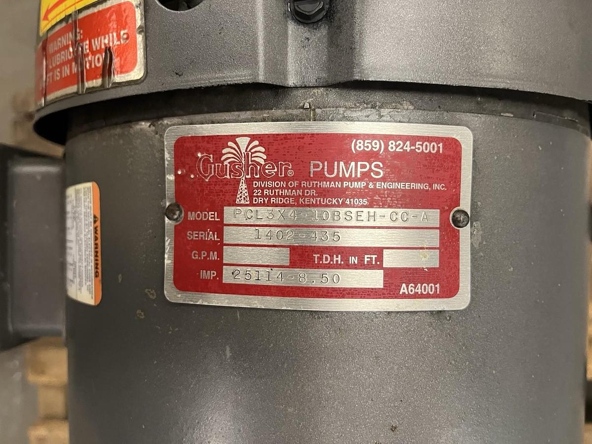 Used GUSHER,PCL3x4-10BSEH-CC-A,COOLANT PUMP 10HP 3PH 1770RPM 3X4X10