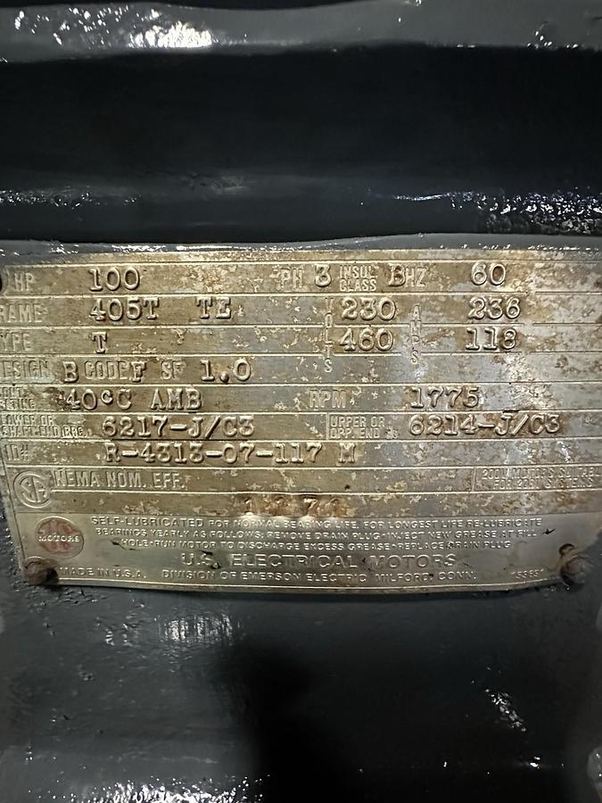 Used Spencer,1575-MOD,Centrifugal Blower 100HP 1750RPM 3PH