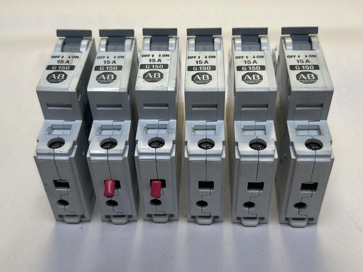 Used ALLEN BRADLEY,1492-CB1,CIRCUIT BREAKER 15A 1P LOT OF 6