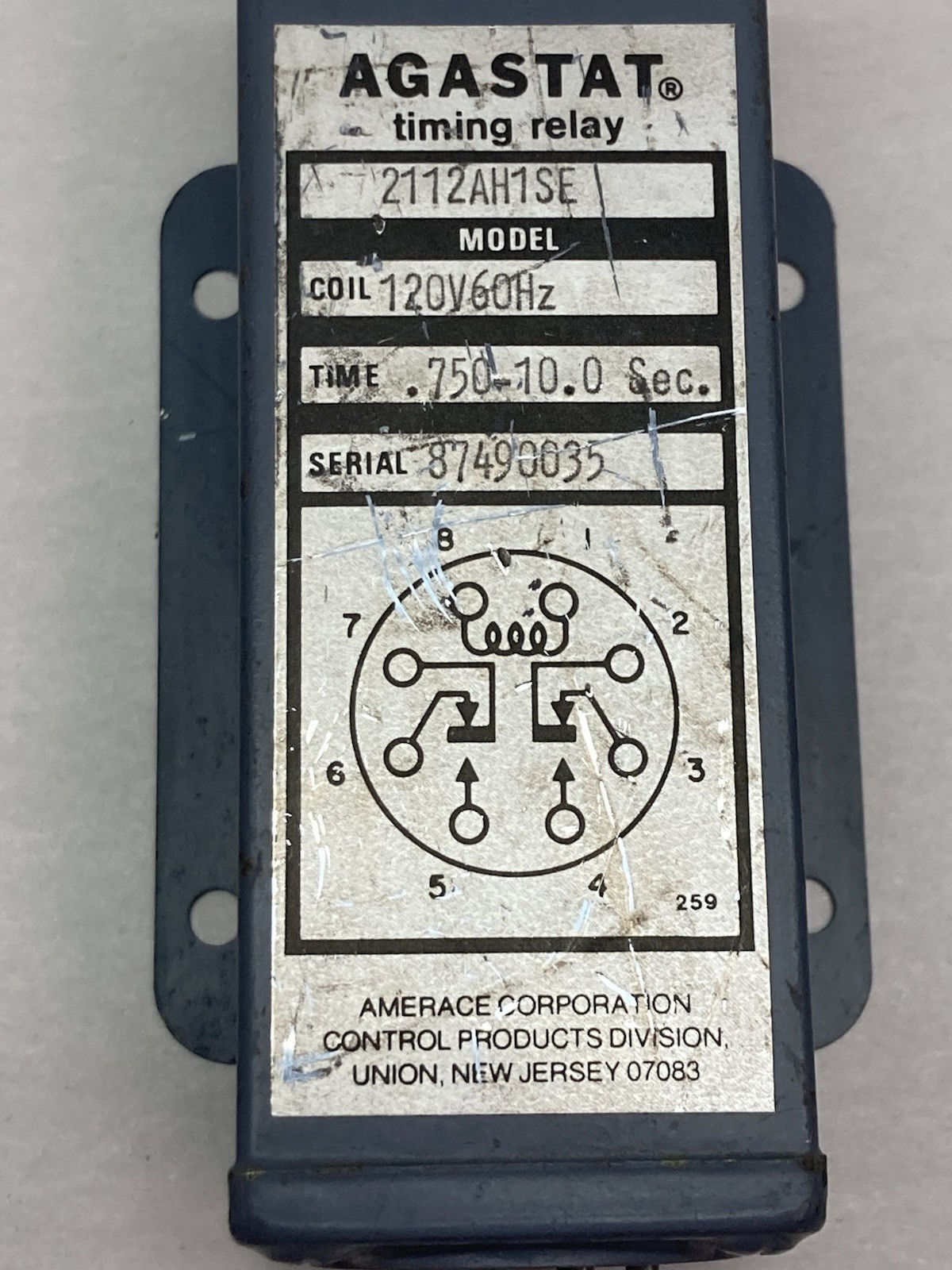 Used Agastat,2112AH1SE,Timing Relay 120V 60Hz 0.750-10 Seconds