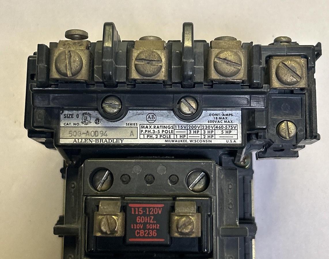 Used ALLEN BRADLEY,500-AOD94,NON REVERSING CONTACTOR SIZE 0 18A 600V