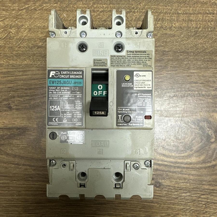 Used Fuji Electric,EW125JAGU-3P125, Earth Leakage Circuit Breaker