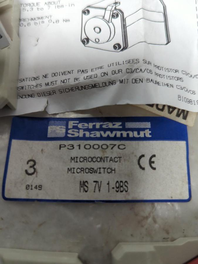 FERRAZ SHAWMUT,P31007C,MICROCONTACT MICROSWITCH MS 7V 1-9BS LOT OF 3 NOS