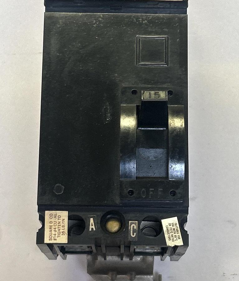 Used SQUARE D,FA26015AC,I-LINE CIRCUIT BREAKER 15A 600V 2P