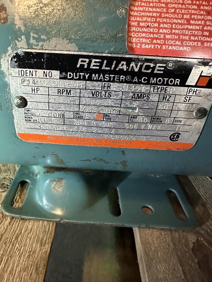 Used Reliance,H1401N-QT,AC Motor 2HP 1730RPM Frame FJ145T 208/230VAC 3PH