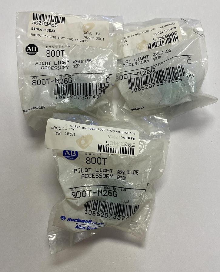 ALLEN BRADLEY,800T-N26G,SER C GREEN PILOT CAP LOT OF 3 NEW