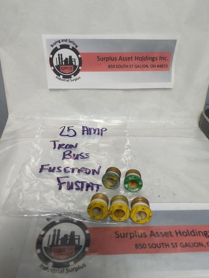 Used BUSSMANN,25 AMP,SCREW IN FUSE 25 AMP LOT OF 5 PRE-OWNED