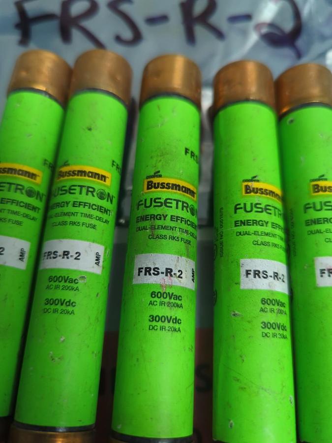 Used COOPER BUSSMANN,FRS-R-2,FUSETRON 2 AMP FUSE LOT OF 5 PRE-OWNED