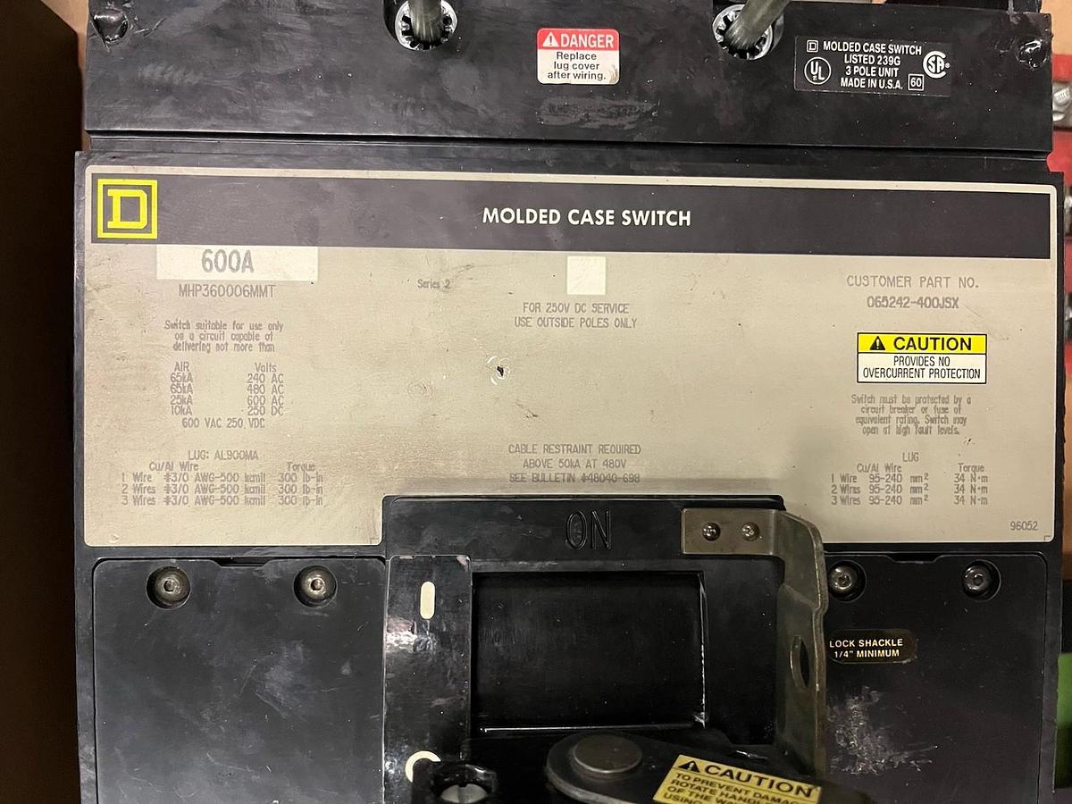 Used SQUARE D,MAF360006MMT,MAG-GARD ADJUSTABLE INSTANT TRIP CIRCUIT BREAKER 600A