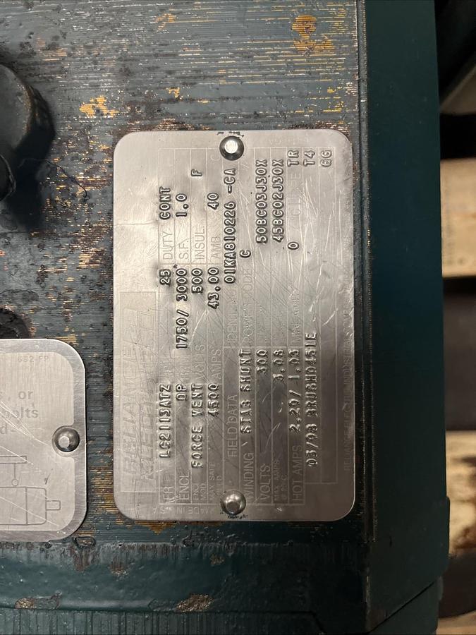 Used RELIANCE,LC2113ATZ,DC MOTOR 25HP 1750/3000RPM 500VDC SHUNT 300VDC