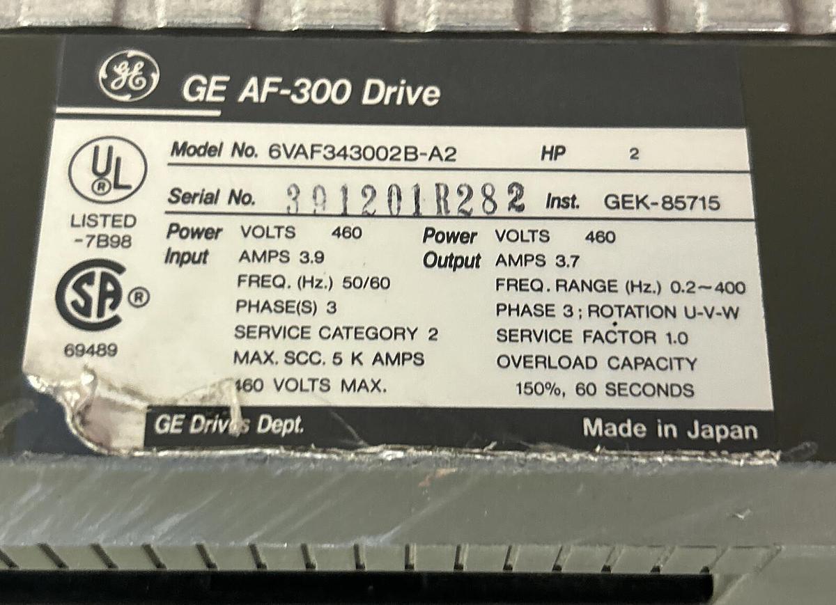 Used GENERAL ELECTRIC,6VAF343002B-A2,AF-300 DRIVE 2HP 460VAC