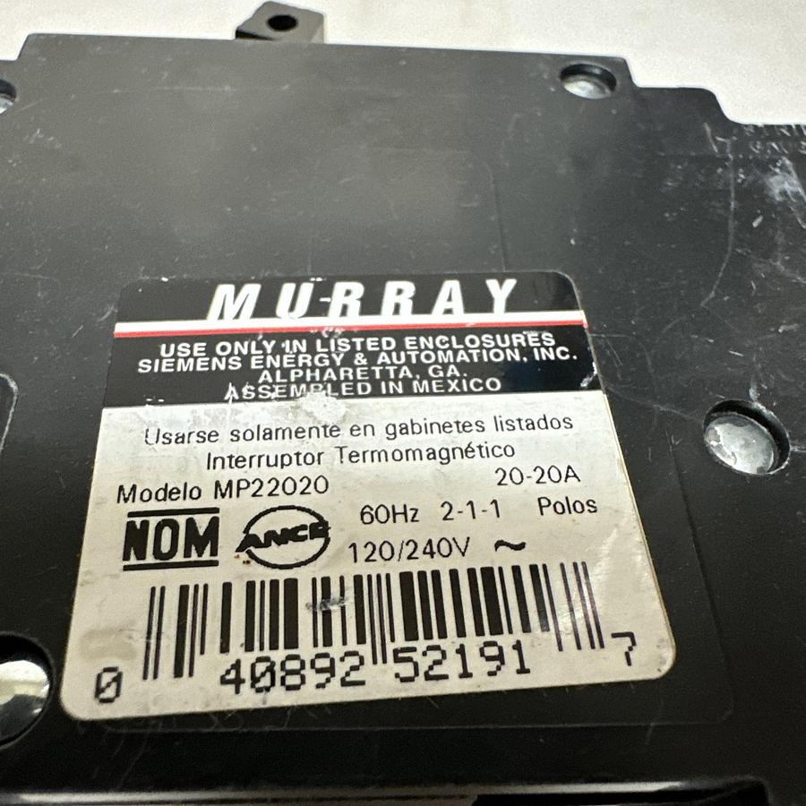 Murray,MP22020,1-2Pole 2-1Pole 20 Amp Circuit Breaker LOT of 4