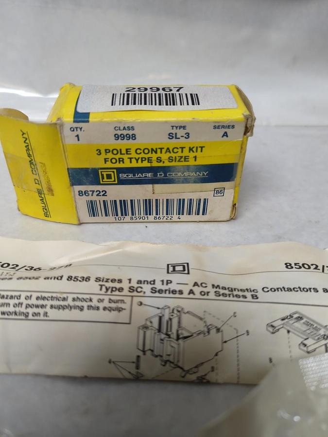 SQUARE D,86722,CLASS 9998 TYPE SL-3 CONTACT KIT 3-POLE NOS