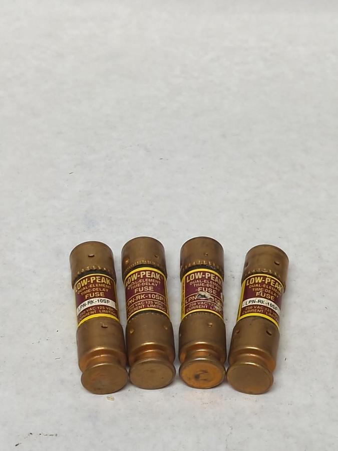 Used COOPER BUSSMANN,LPN-RK-10SP,LOW-PEAK 10 AMP FUSE LOT OF 4 PRE-OWNED
