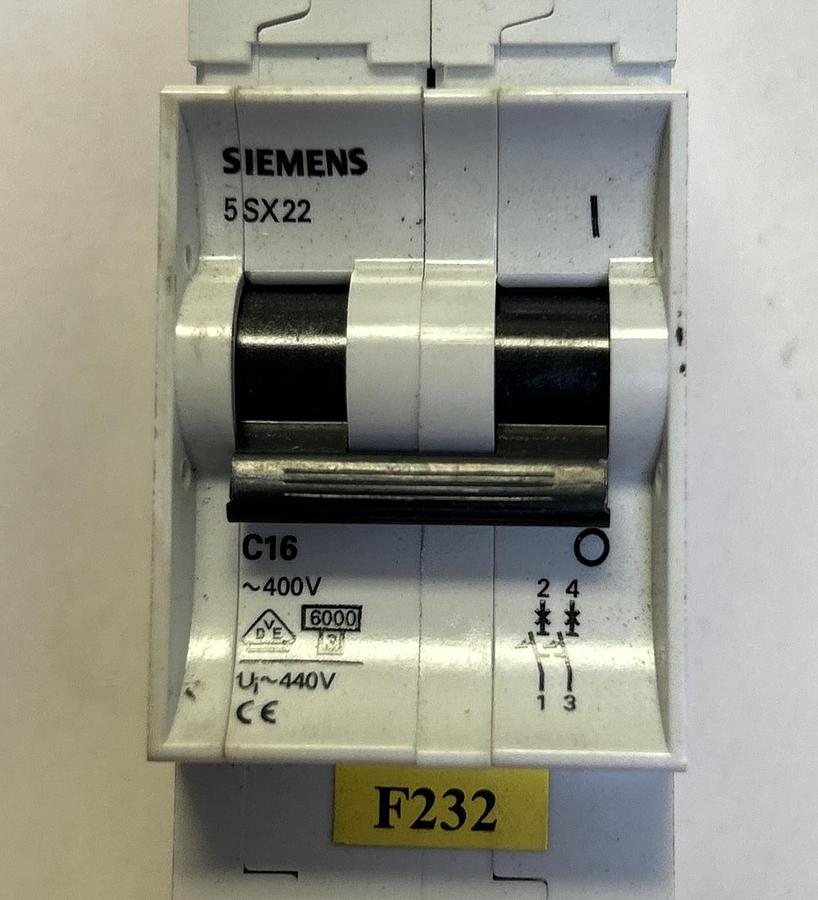Used SIEMENS,5SX22,CIRCUIT BREAKER 16A 400V 2P