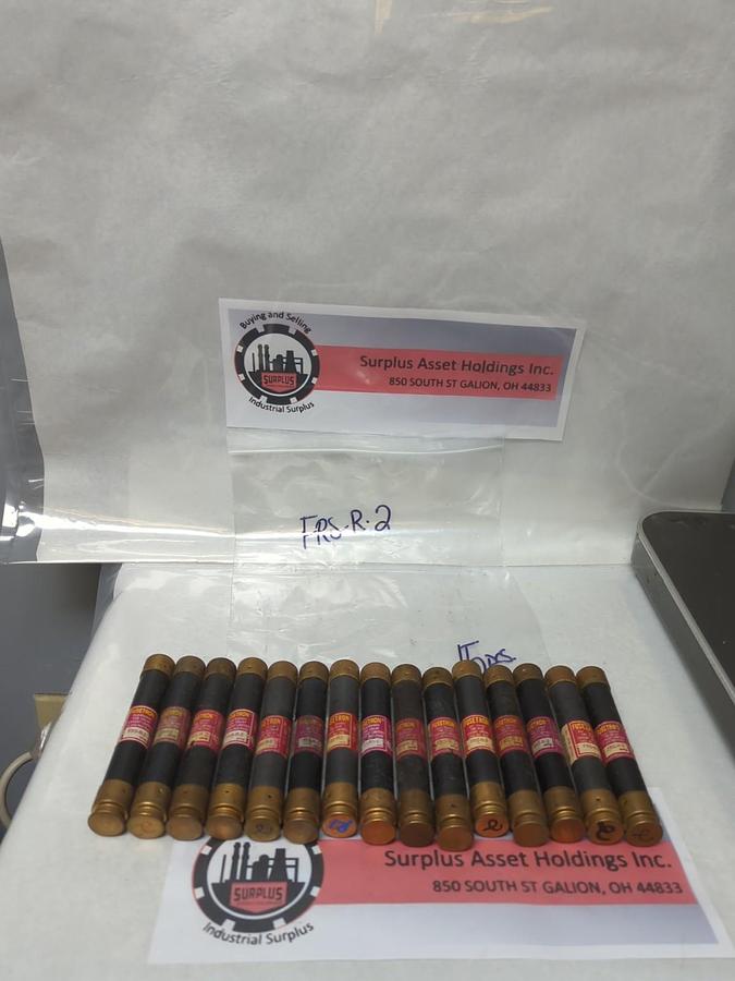 Used COOPER BUSSMANN,FRS-R-2,FUSETRON 2 AMP FUSE LOT OF 15 PRE-OWNED