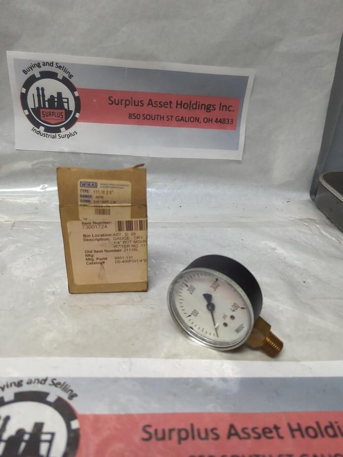 WIKA,4253175,GAUGE 400PSI 2-1/2 IN FACE 1/4 IN NPT BOTTOM CONNECTION NOS