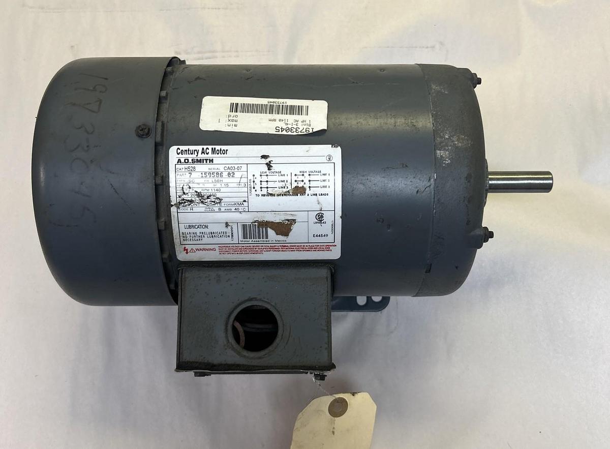 Used AO SMITH,H528,AC MOTOR 1HP 1140RPM 208-230/460V 3PH L56H FRAME